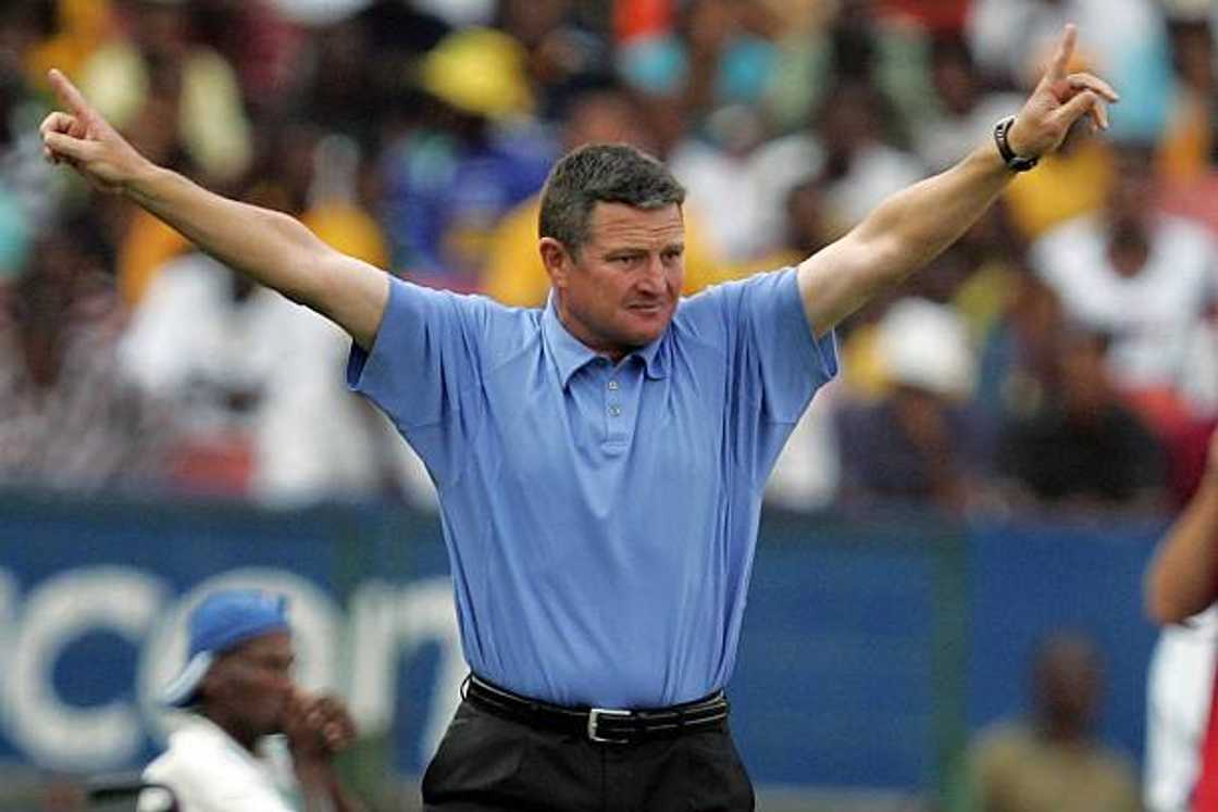 PRETORIA, SOUTH AFRICA - APRIL 23, SuperSport head coach Gavin Hunt greets fans after the Absa Premiership match between SuperSport United and Orlando Pirates at Loftus Stadium on April 23, 2009 in Pretoria, South Africa.