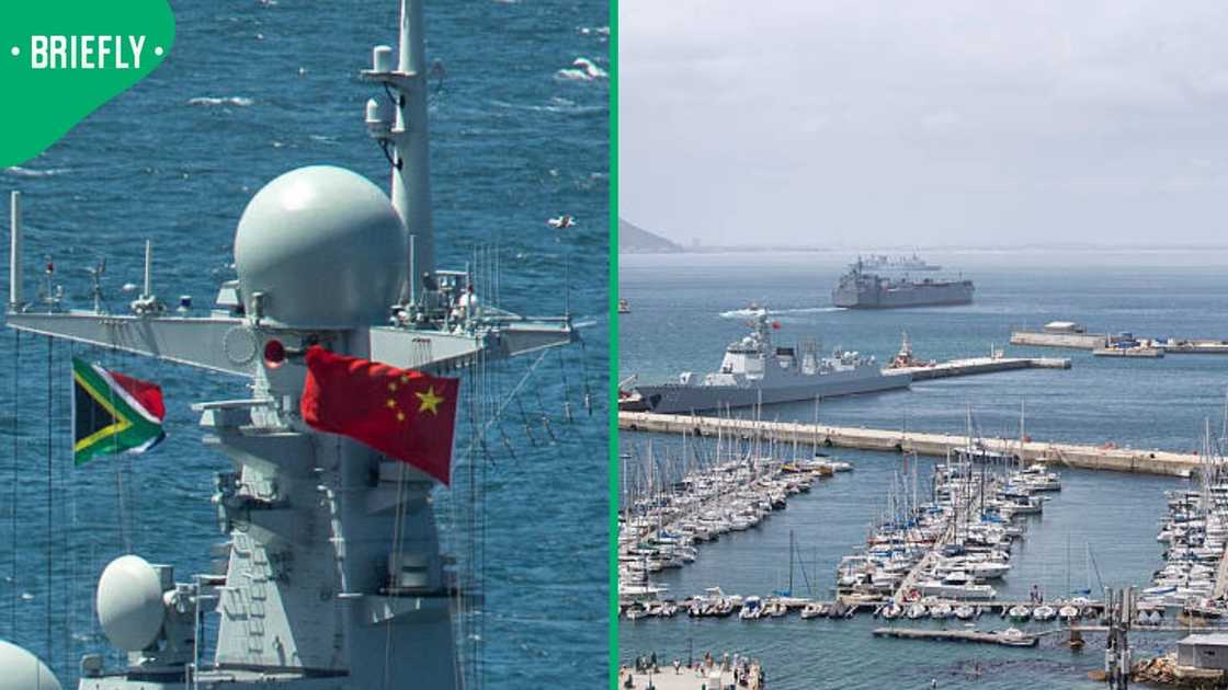 The flags of South Africa and China on the Chinese navy destroyer CNS Tangshan (122) The flags of South Africa and China on the Chinese navy destroyer CNS Tangshan (122)