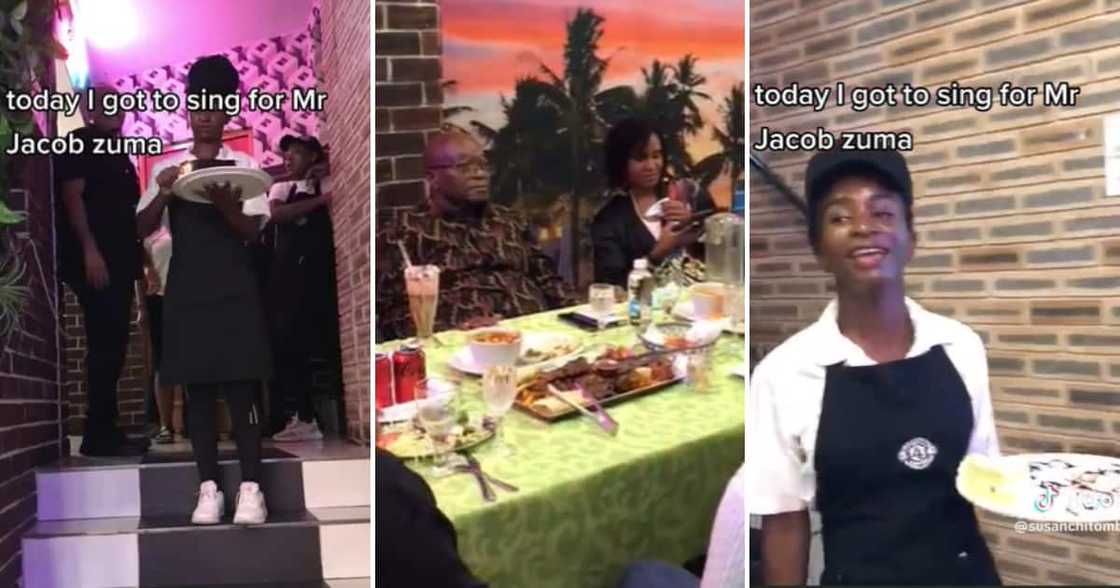 TikTok user @susanchitombi shared a video of her serving Zuma and singing to him with great pride TikTok user @susanchitombi shared a video of her serving Zuma and singing to him with great pride