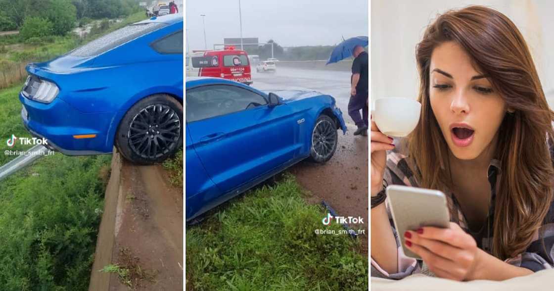 A driver was lucky to escape a potentially lethal crash on a rainy day. A driver was lucky to escape a potentially lethal crash on a rainy day.