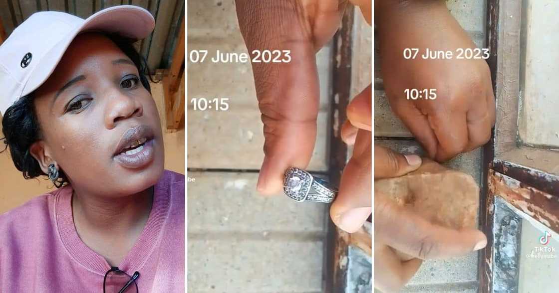 A woman destroyed her wedding ring A woman destroyed her wedding ring