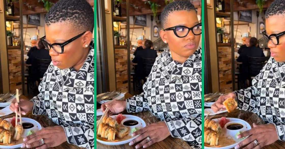 South African chef Zanele Van Zyl eats sushi South African chef Zanele Van Zyl eats sushi