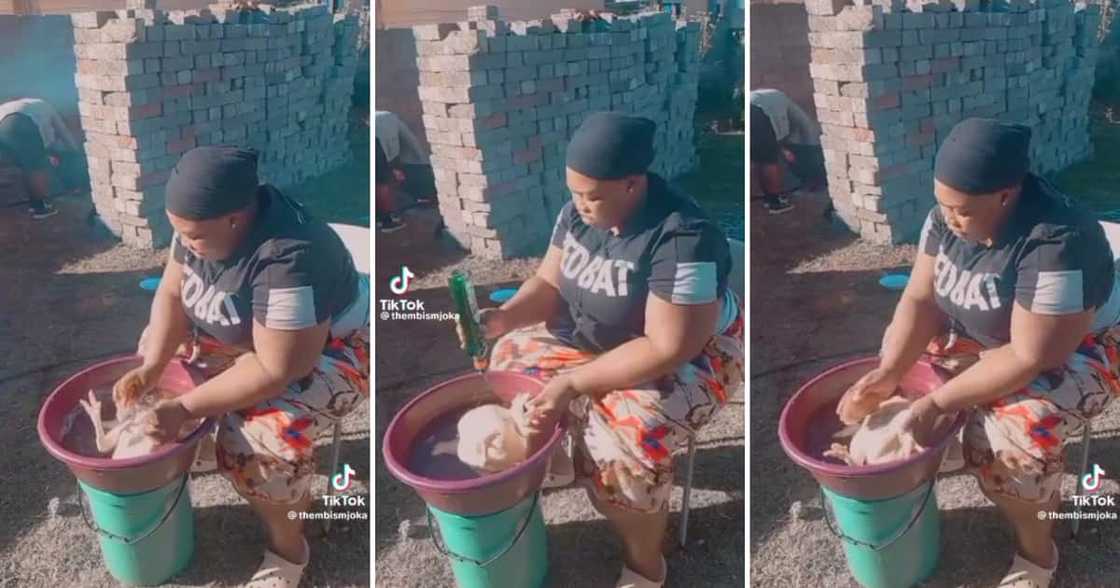 A Mzansi woman cleaned a full chicken with Sunlight dishwashing liquid