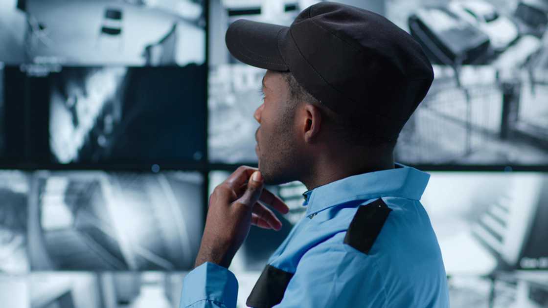 Security officer watching a CCTV footage.
