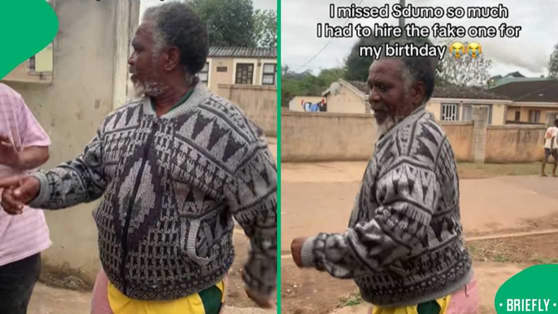 A lively performer, reminiscent of legendary actor Joe Mafela, captured mid-dance as guests cheered