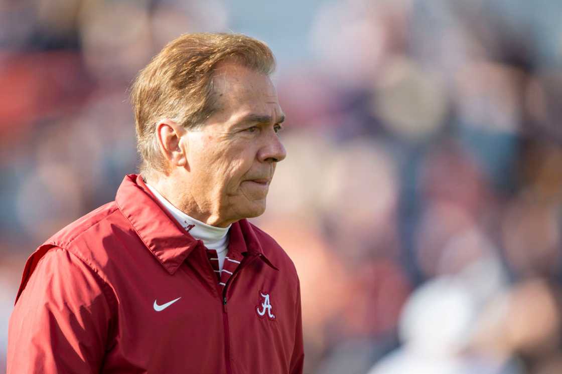 Nick Saban before a game against the Auburn Tigers