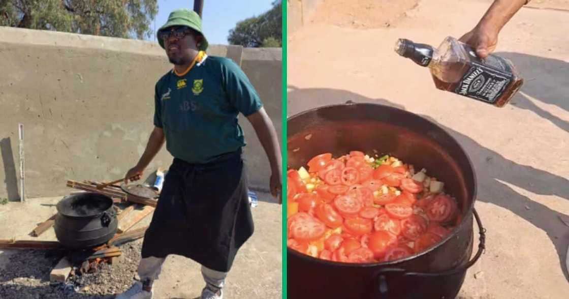 A man cooked with Jack Daniel's whiskey and Corona beer in a TikTok video A man cooked with Jack Daniel's whiskey and Corona beer in a TikTok video