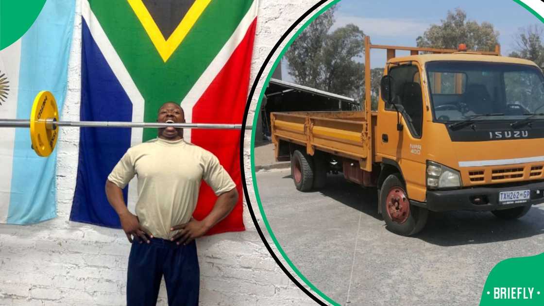 Man pulls truck Man pulls truck