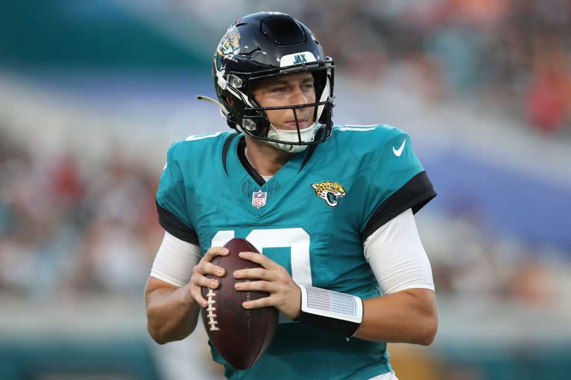 Mac Jones on the sideline during the first half of a preseason game against the Tampa Bay Buccaneer