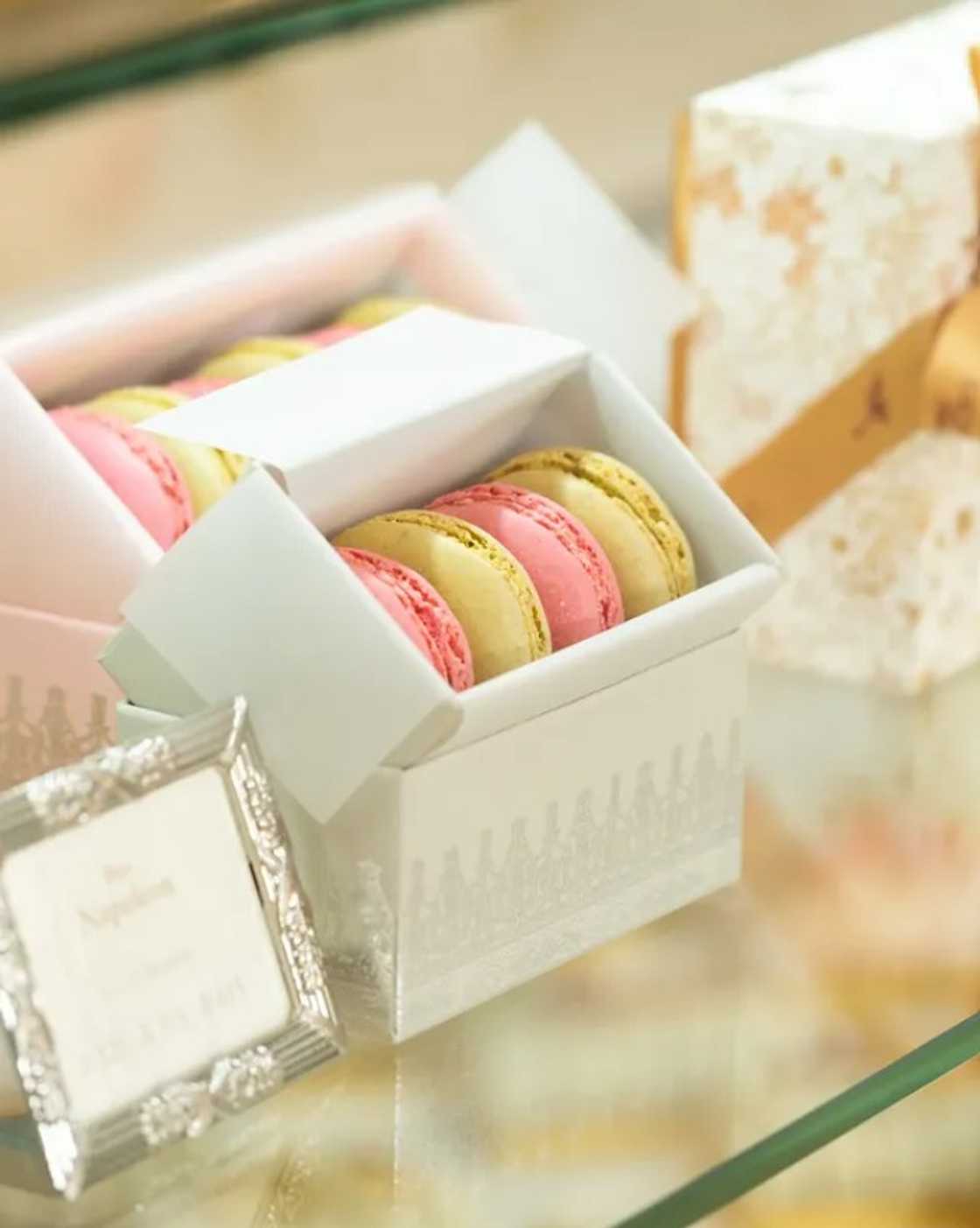 A box of macarons. A box of macarons.