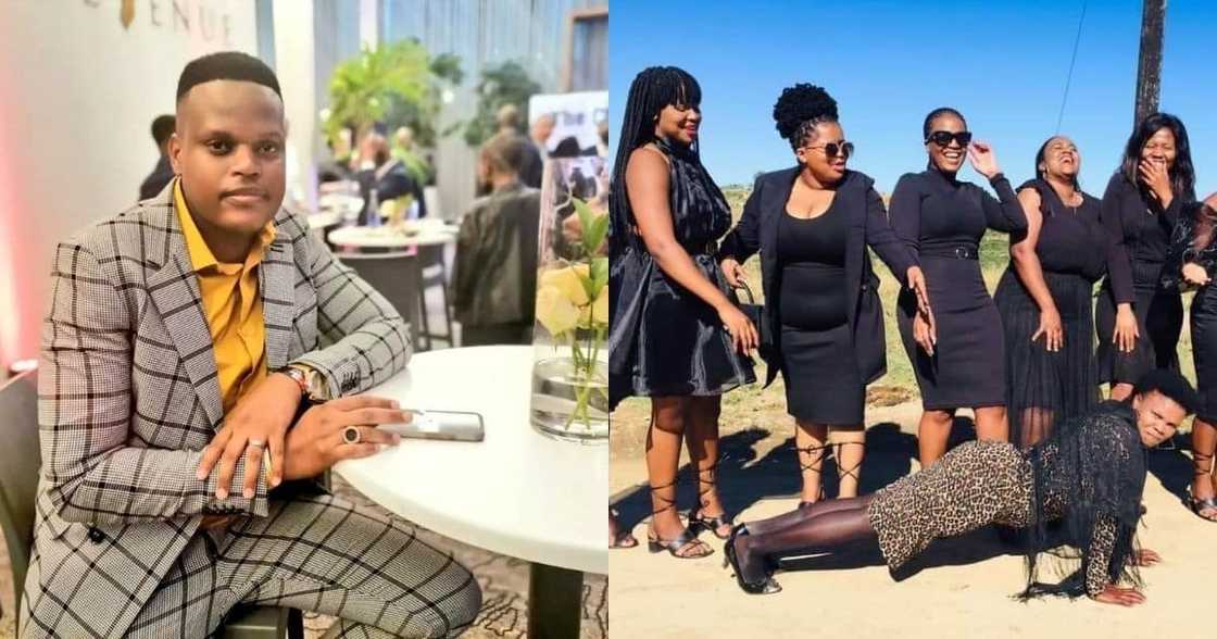 SA woman, planking, formal clothes, pose, Mzansi reacts