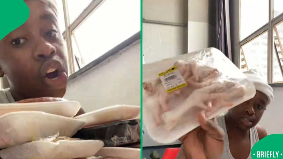 The visual on the right showed chicken feet, part of his meat haul The visual on the right showed chicken feet, part of his meat haul