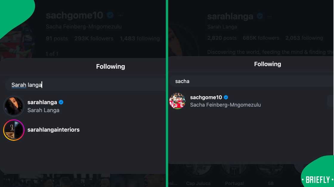 Sacha Feinberg-Mngomezulu and Sarah Langa are still following one another Sacha Feinberg-Mngomezulu and Sarah Langa are still following one another
