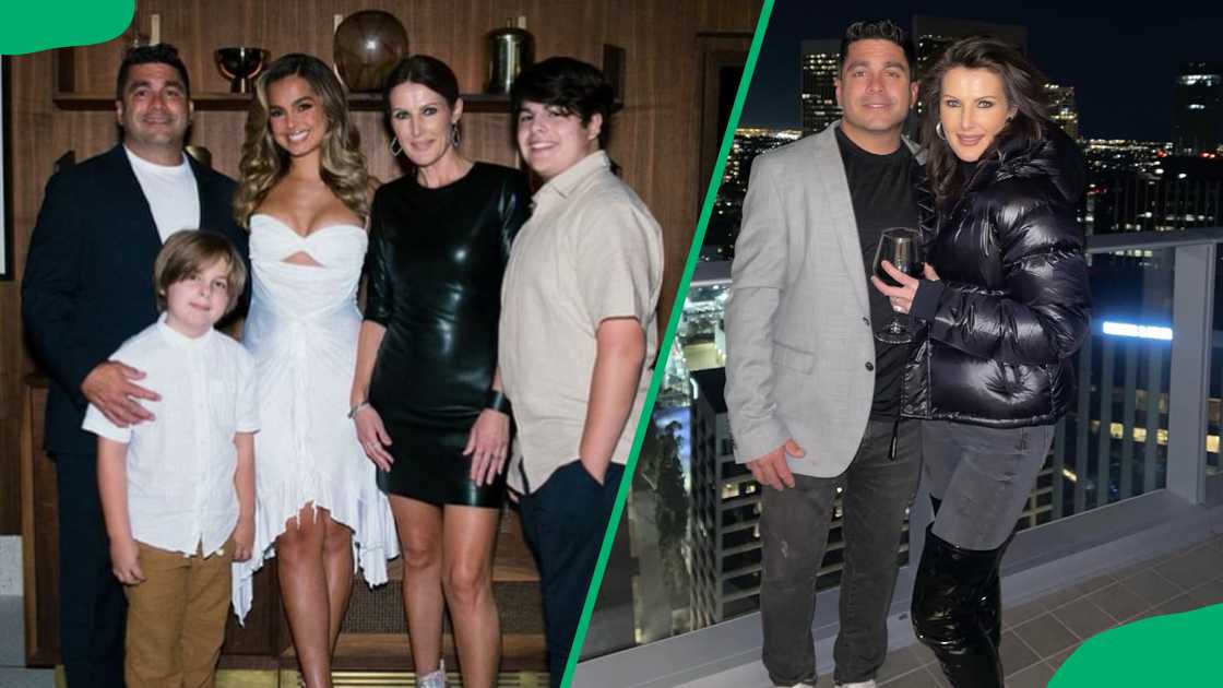 Addison Rae poses for a picture with her parents and brothers in one photo and her parents spending time together in another photo