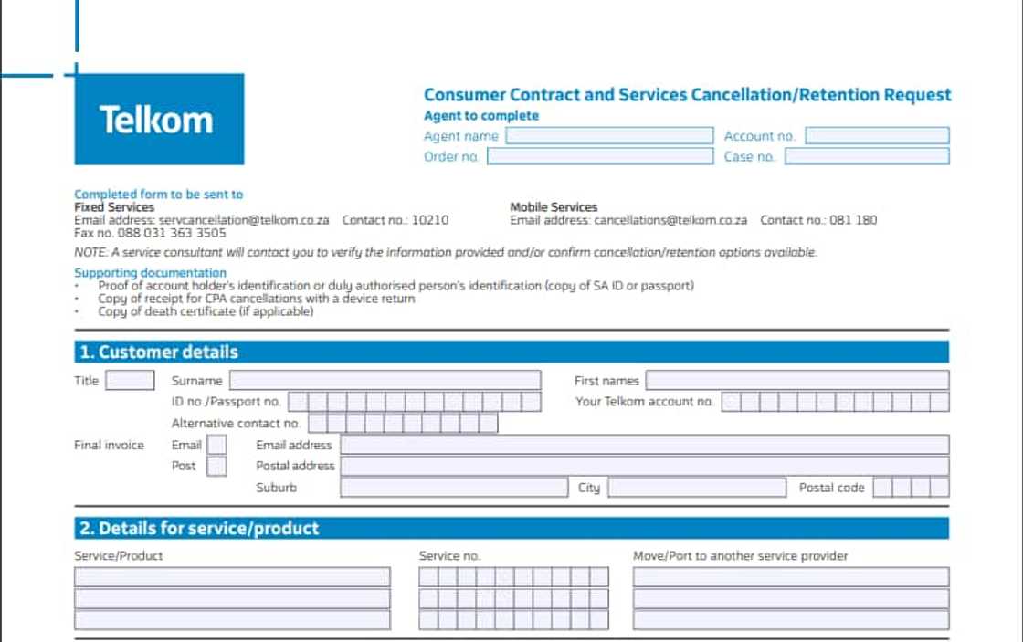 Telkom cancellation form Telkom cancellation form