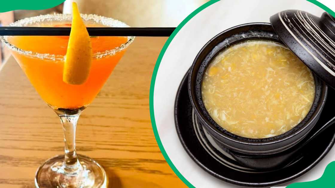 Cocktail (L). Chicken sweet corn soup (R)