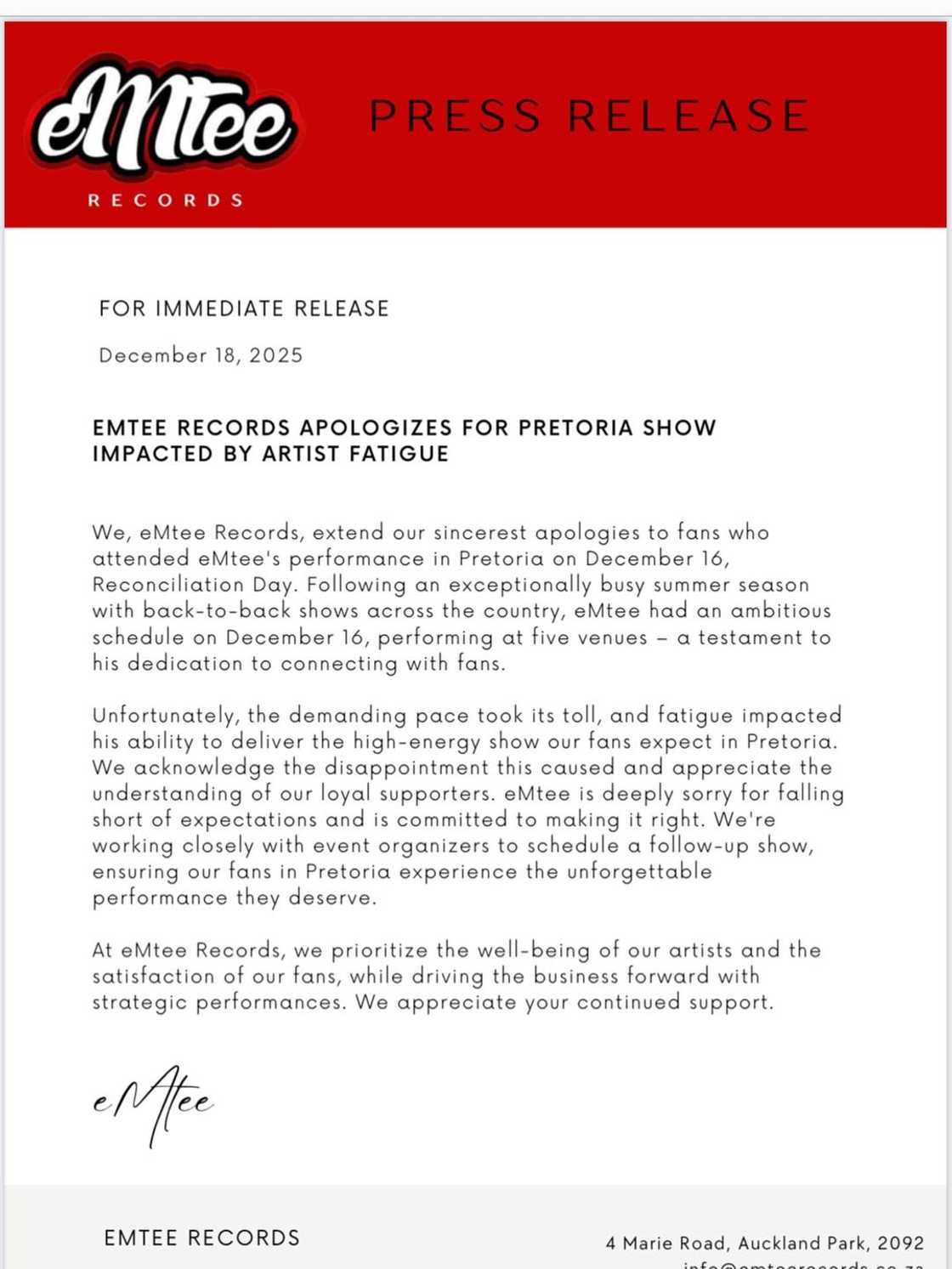 Emtee addresses viral video incident