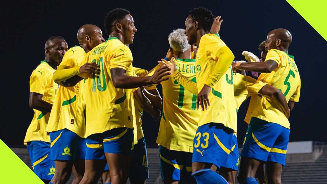 Mamelodi Sundowns celebrated their 3-0 victory over Cape Town City. Mamelodi Sundowns celebrated their 3-0 victory over Cape Town City.