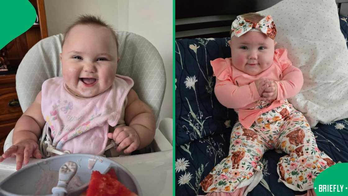 A smiling six-month-old baby. A smiling six-month-old baby.