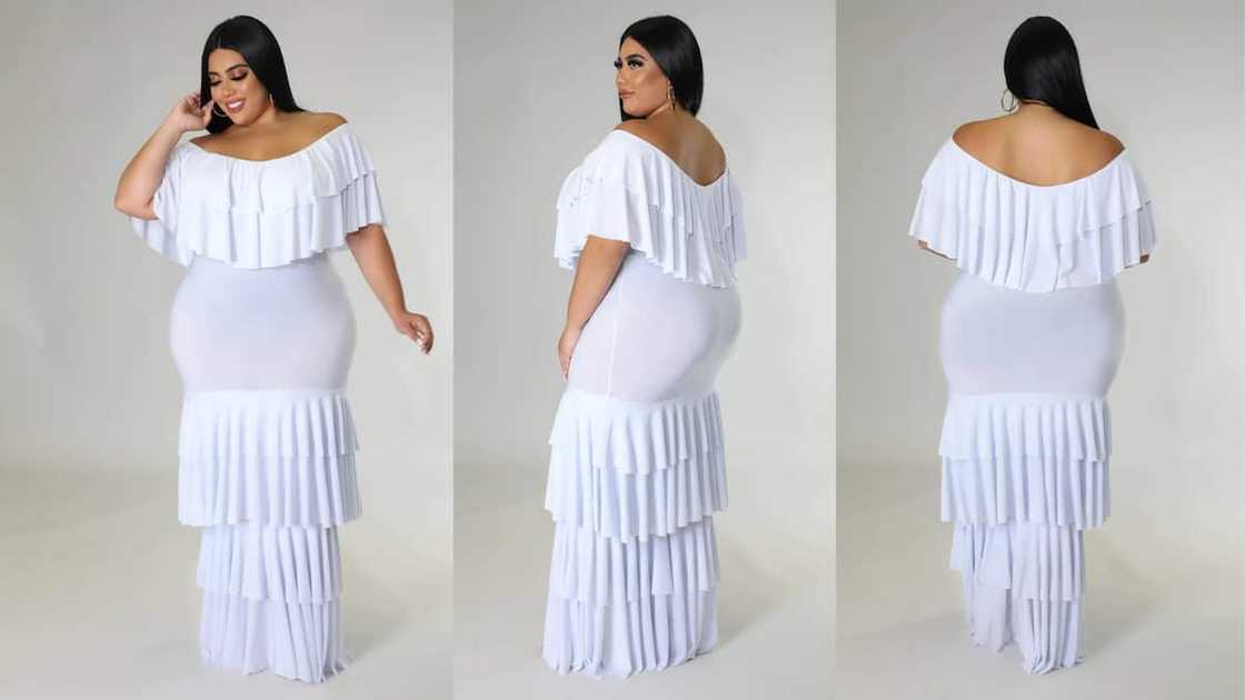 Off-shoulder maxi with layered ruffles Off-shoulder maxi with layered ruffles