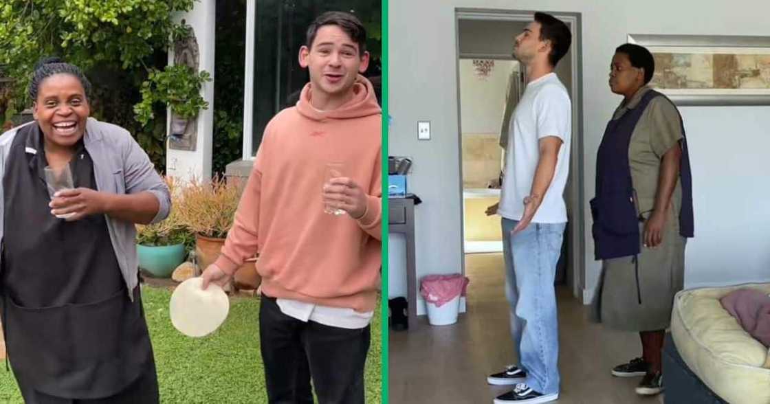 A TikTok video shows a domestic worker and a young man displaying a powerful message. A TikTok video shows a domestic worker and a young man displaying a powerful message.