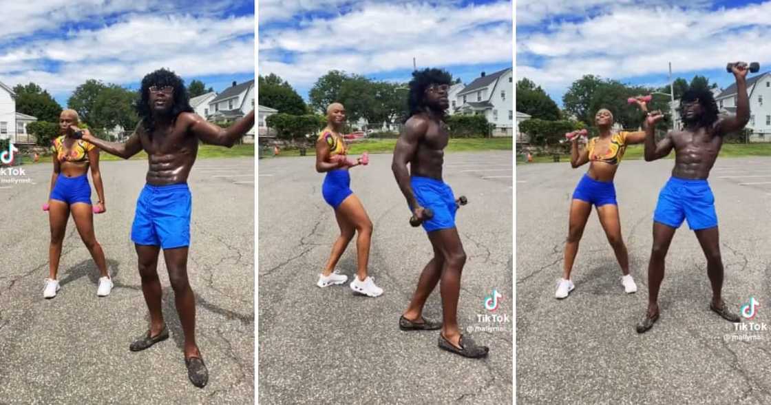 Funny fit couple doing a workout video Funny fit couple doing a workout video