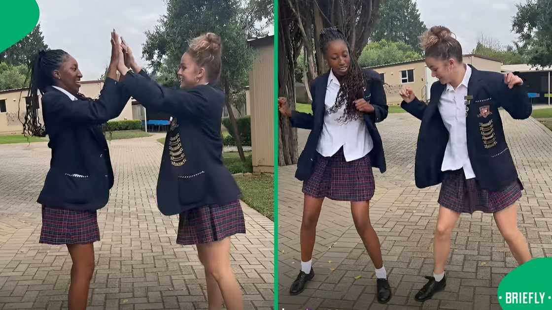 Two schoolgirls took part in a TikTok dance challenge. Two schoolgirls took part in a TikTok dance challenge.