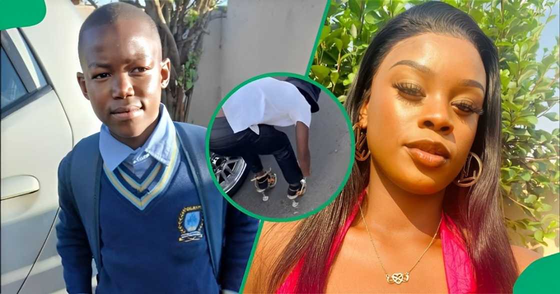A boy wore his mom's high heels to alleviate her pain A boy wore his mom's high heels to alleviate her pain