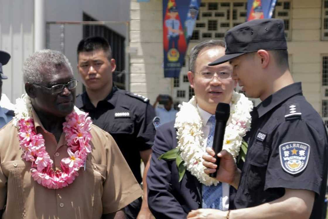 At a ceremony in the capital Honiara Friday led by Prime Minister Manasseh Sogavare, China handed over two water cannon trucks, 30 motorbikes and 20 SUVs to the Solomons' police force At a ceremony in the capital Honiara Friday led by Prime Minister Manasseh Sogavare, China handed over two water cannon trucks, 30 motorbikes and 20 SUVs to the Solomons' police force