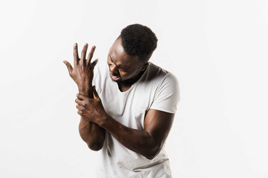 A man with nerve issues on the hands A man with nerve issues on the hands