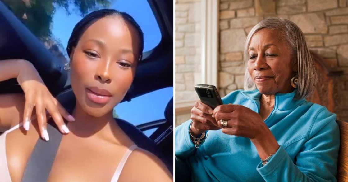 Twitter user @badgallihle and an old lady on a phone Twitter user @badgallihle and an old lady on a phone