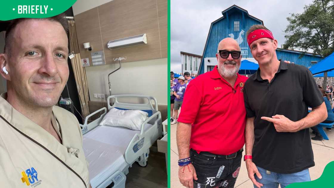 Will Sonbuchner posing for a photo in the hospital. Will Sonbuchner posing for a photo with a friend. Will Sonbuchner posing for a photo in the hospital. Will Sonbuchner posing for a photo with a friend.
