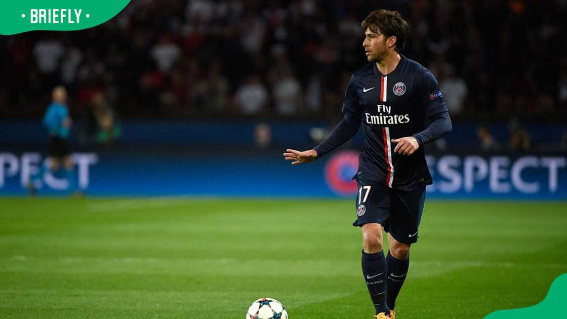 Maxwell controls the ball during the UEFA Champions League quarter-final first-leg football match