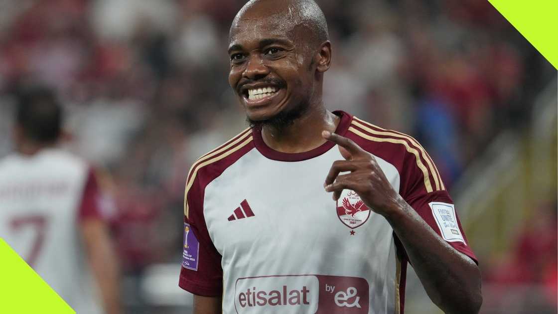 Percy Tau reacts to rumours linking him with a possible move from Al Ahly to Kaizer Chiefs, Mamelodi Sundowns, and Wydad AC this summer. Photo: Etsuo Hara. Percy Tau reacts to rumours linking him with a possible move from Al Ahly to Kaizer Chiefs, Mamelodi Sundowns, and Wydad AC this summer. Photo: Etsuo Hara.