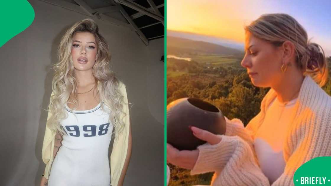 The visual on the right captured Cassi holding an African clay cup of traditional beer