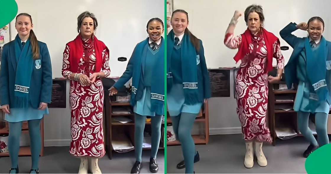 A TikTok video shows students dancing with their teacher.