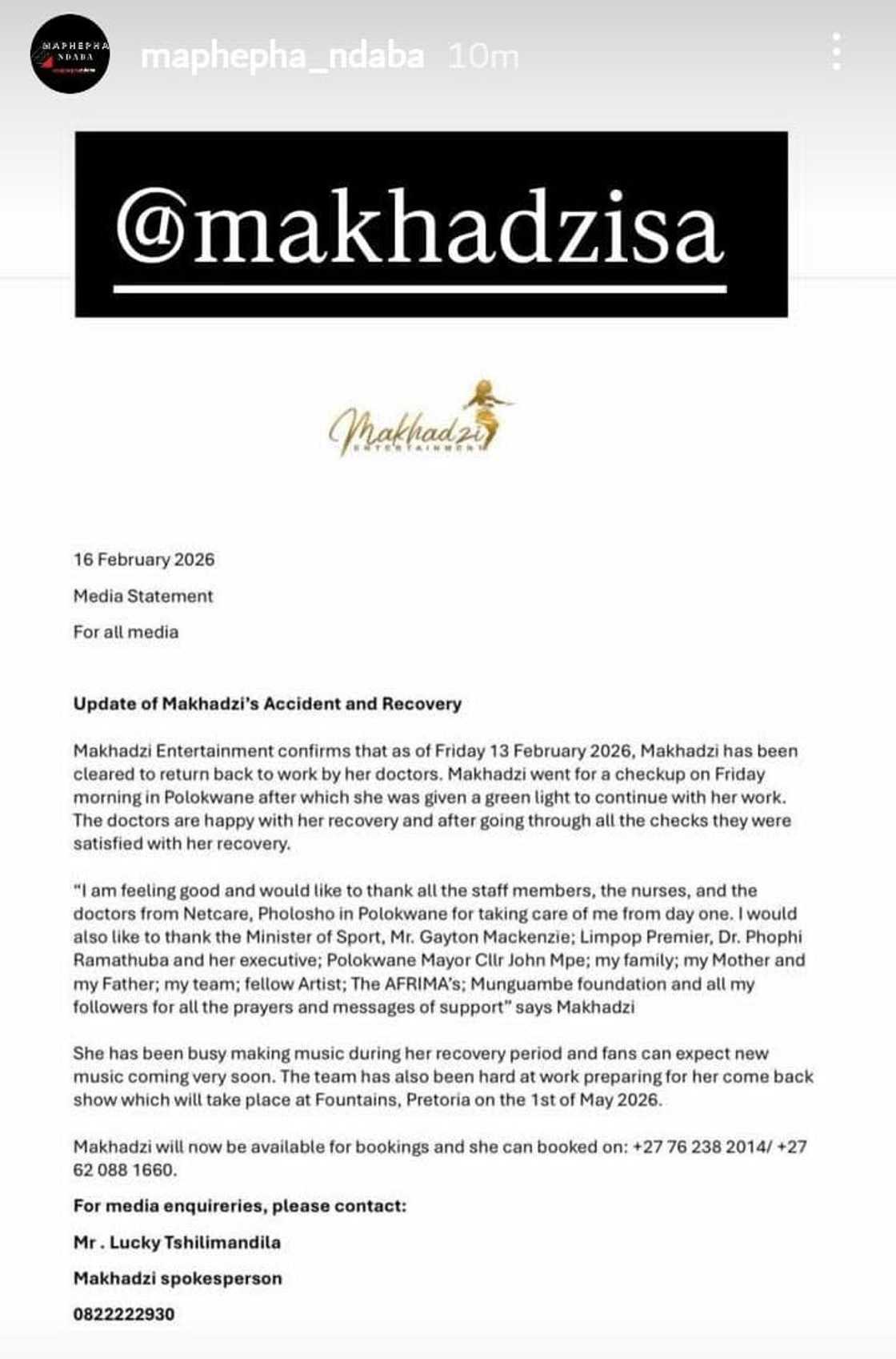 Makhadzi is back to performing on stage. Makhadzi is back to performing on stage.