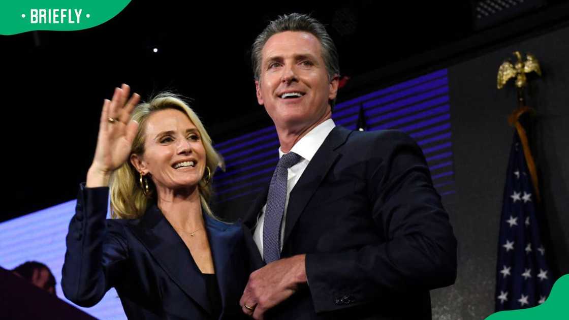 Gavin Newsom and his wife, Jennifer Siebel, at a 2018 election night event in Los Angeles, California.