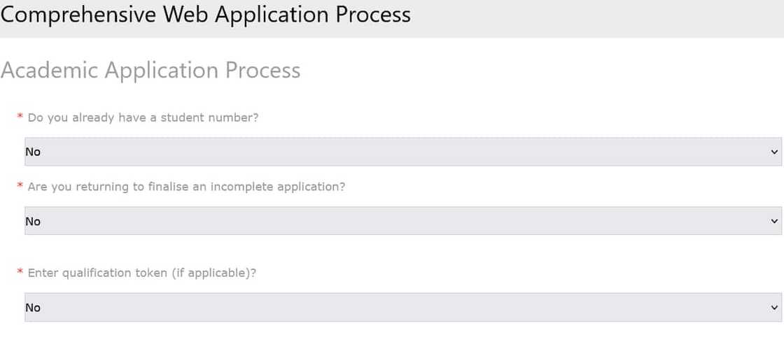 The UJ online application page The UJ online application page