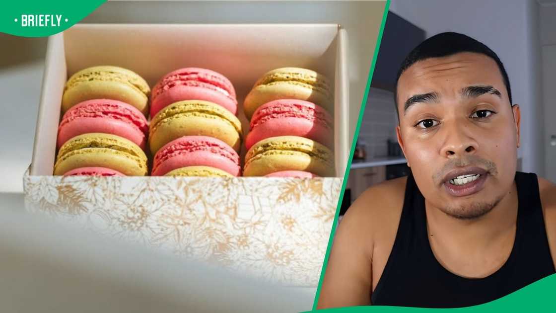 A man was shocked to see the price of macarons. A man was shocked to see the price of macarons.
