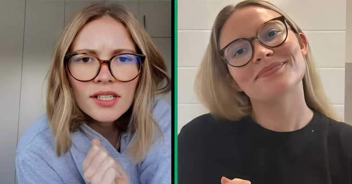 A TikTok video shows a woman unveiling her grocery haul for two. A TikTok video shows a woman unveiling her grocery haul for two.