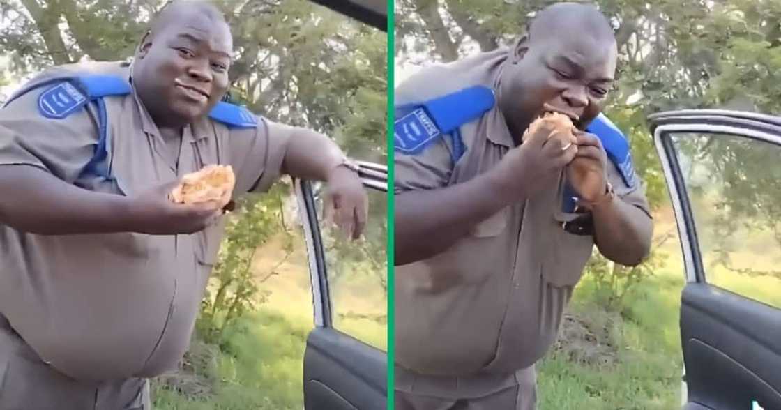 A traffic cop was recorded eating his lunch and the TikTok video went viral