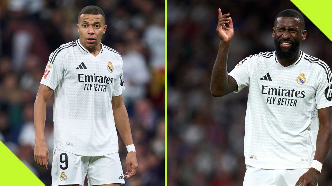 Kylian Mbappe floored teammate Antonio Rudiger at training ahead of their game against Valencia, which has been postponed due to flash floods. Kylian Mbappe floored teammate Antonio Rudiger at training ahead of their game against Valencia, which has been postponed due to flash floods.