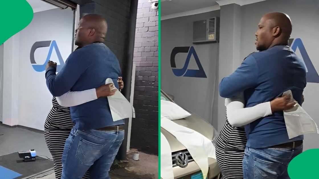 A woman was emotional after buying a new car. A woman was emotional after buying a new car.