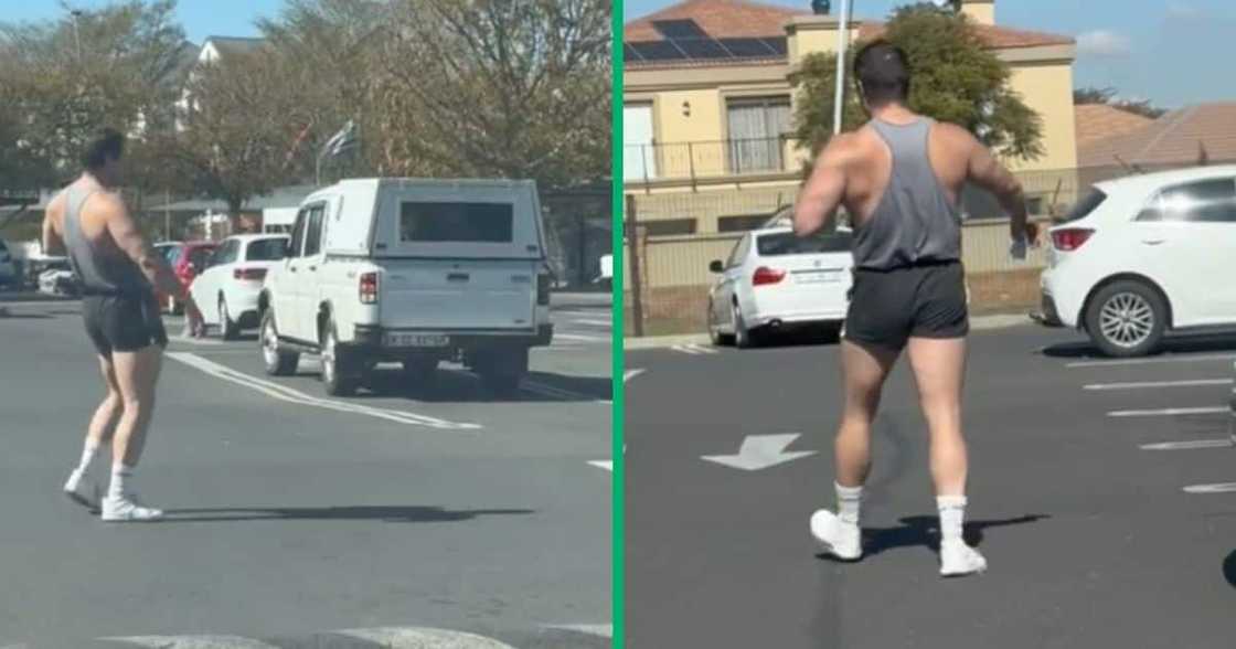 Muscular man with funny walk