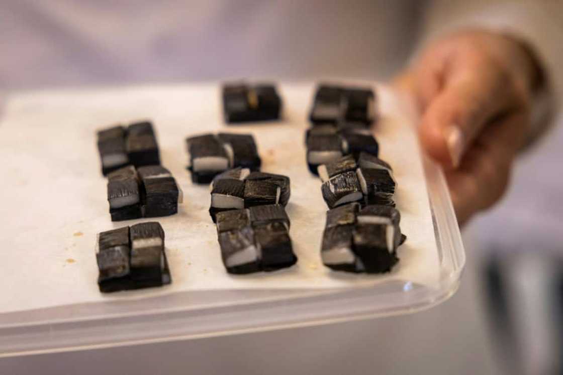 This dish consisting of whale skin and blubber is on the 20-course menu