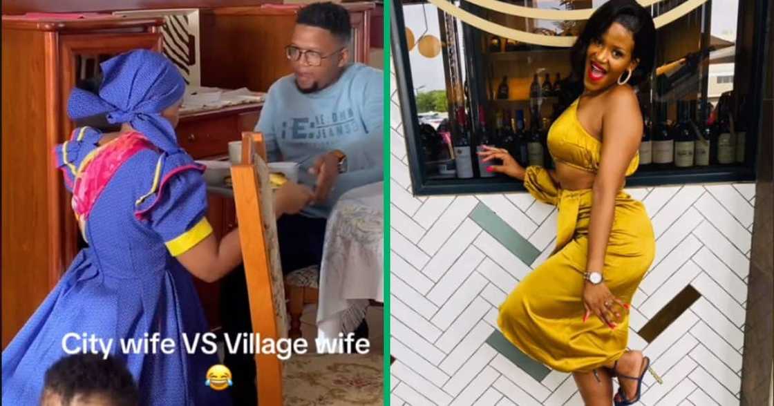 Woman shows herself as a city wife and village wife Woman shows herself as a city wife and village wife