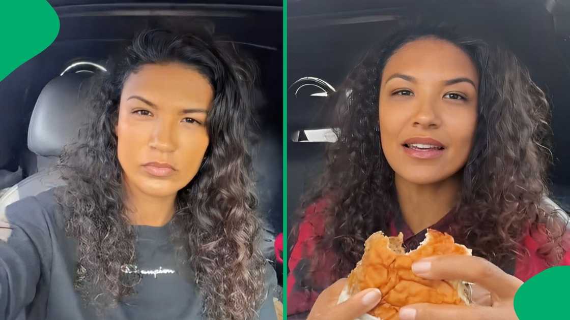 An American woman tried a vetkoek with an unusual filling. An American woman tried a vetkoek with an unusual filling.