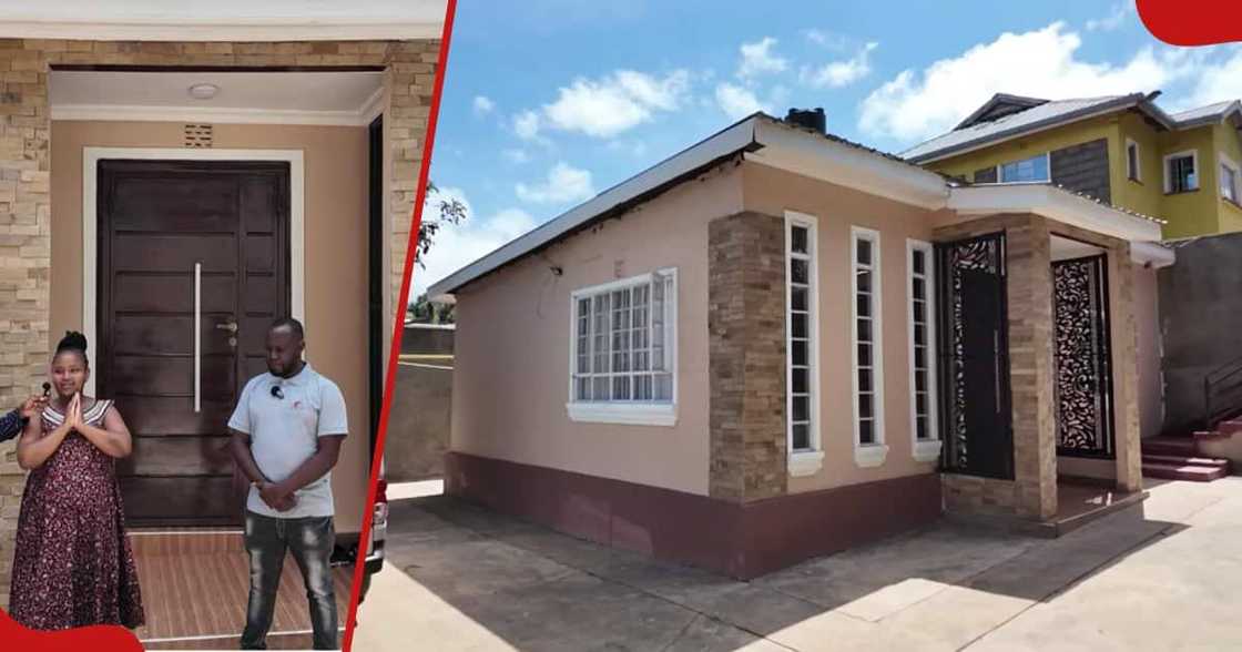 The Maibas and their two-bedroom precast house.