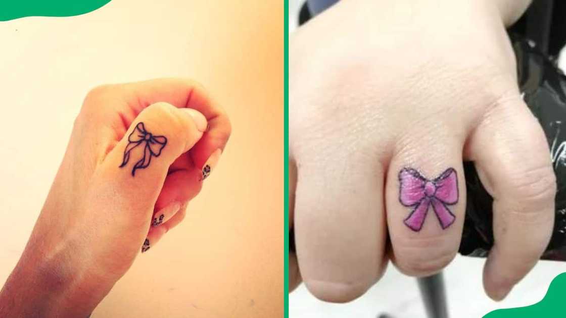 Ribbon finger tattoo